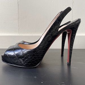 Christian Louboutin Black Platform Slingback Heels with Open Toe Size 40 1/2